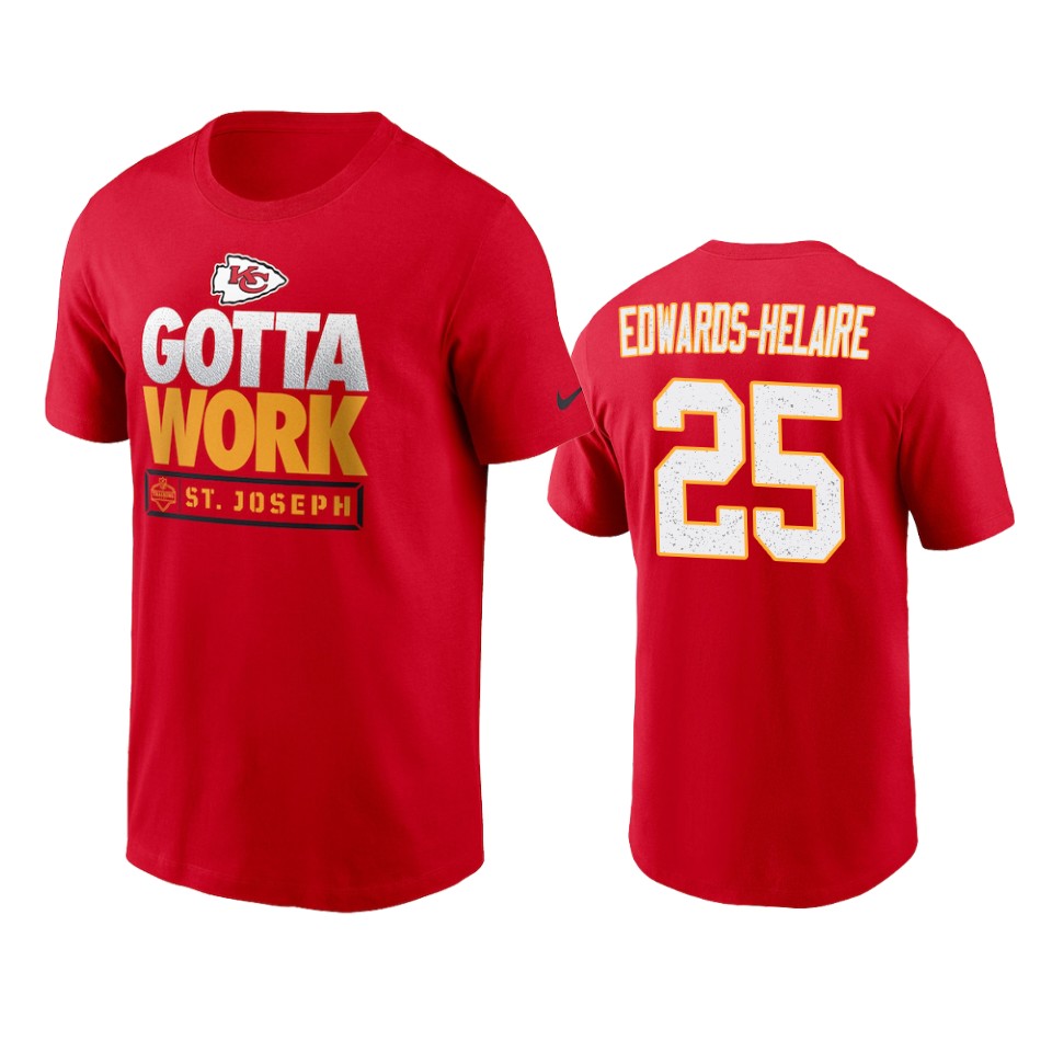 chiefs clyde edwards helaire red 2021 nfl training camp gotta work t shirt