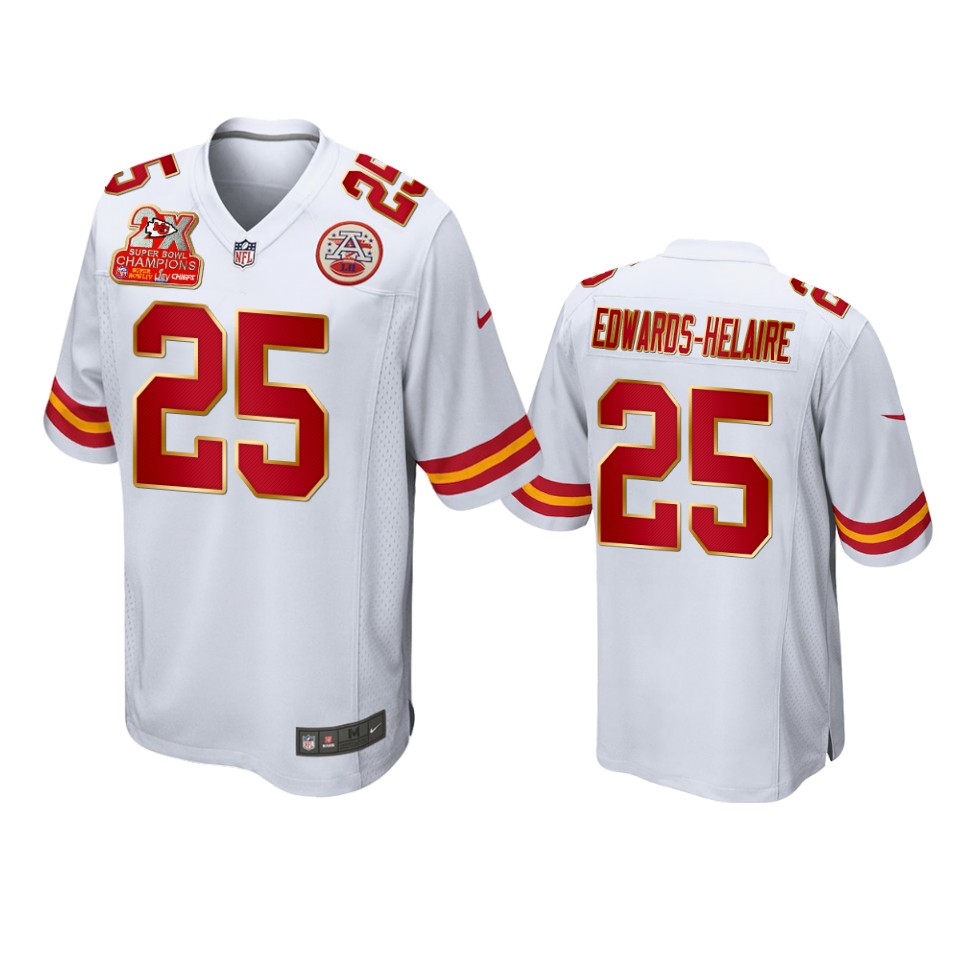chiefs clyde edwards helaire white 2x super bowl champions patch game jersey
