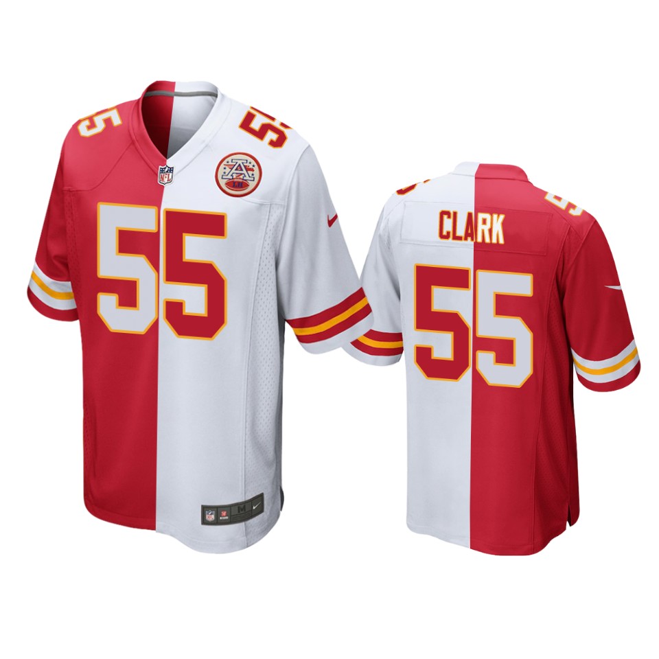 chiefs frank clark red white split two tone jersey