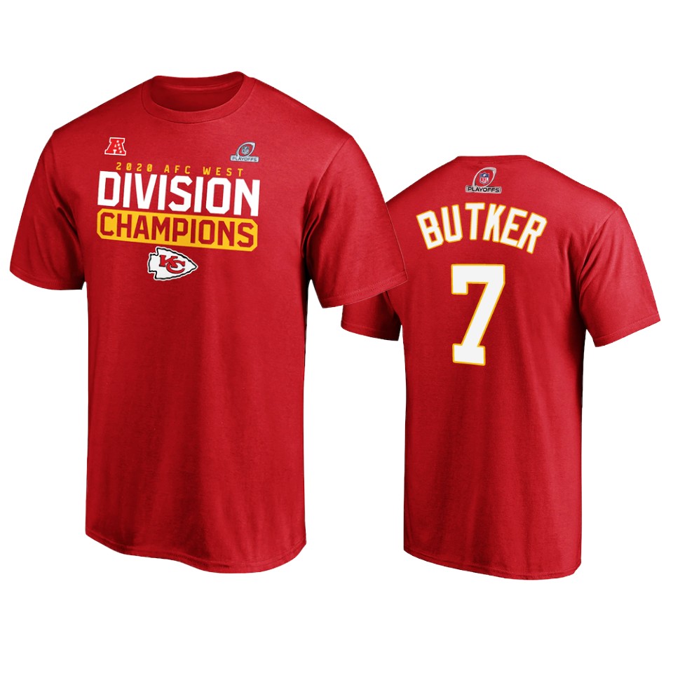 chiefs harrison butker red 2020 afc west division champions t shirt