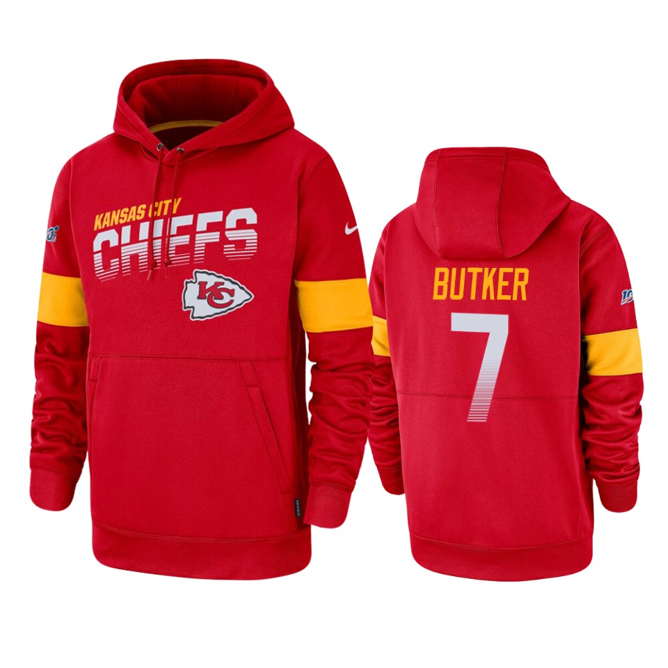 chiefs harrison butker red sideline team logo 100th season hoodie