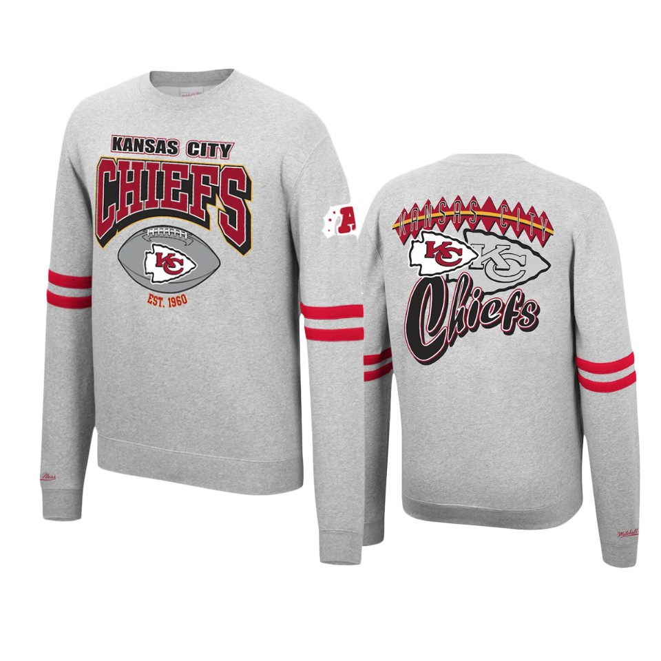 chiefs heathered gray allover fleece pullover sweatshirt