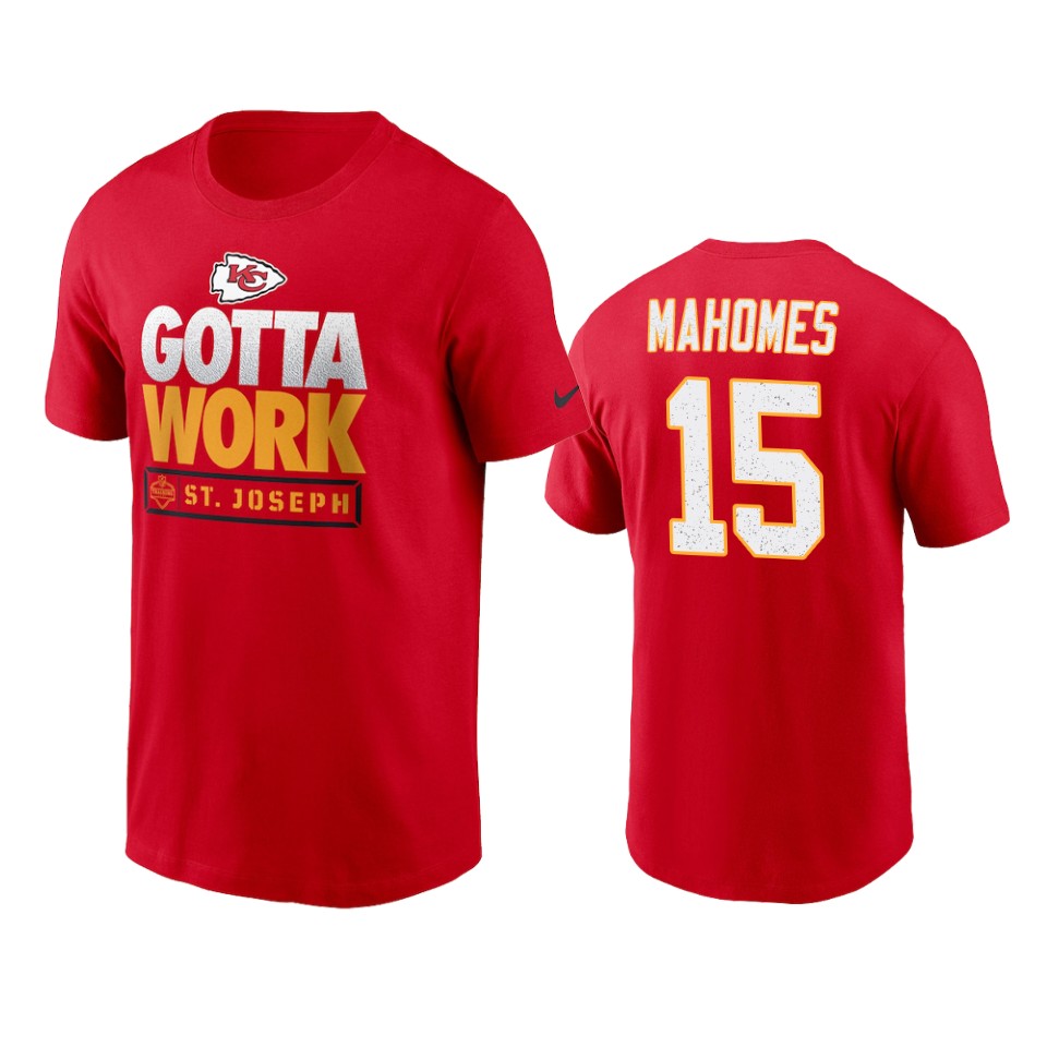 chiefs patrick mahomes red 2021 nfl training camp gotta work t shirt