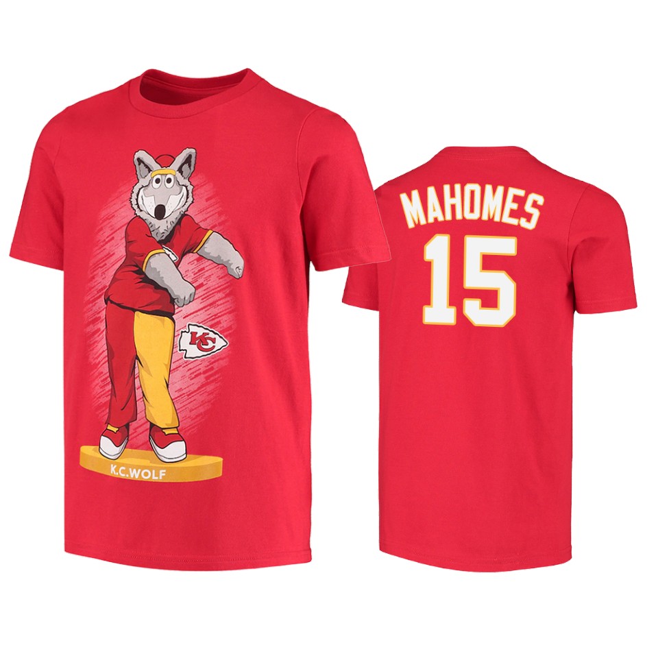 chiefs patrick mahomes red dancing k.c.wolf mascot t shirt