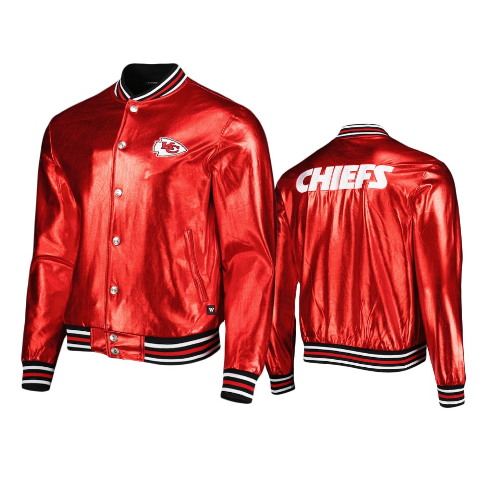 chiefs red metallic bomber jacket