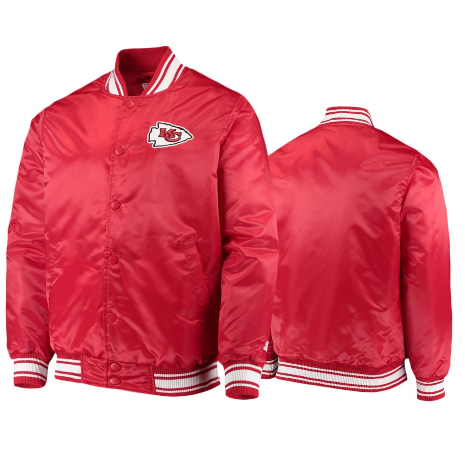chiefs red prime time twill satin varsity jacket