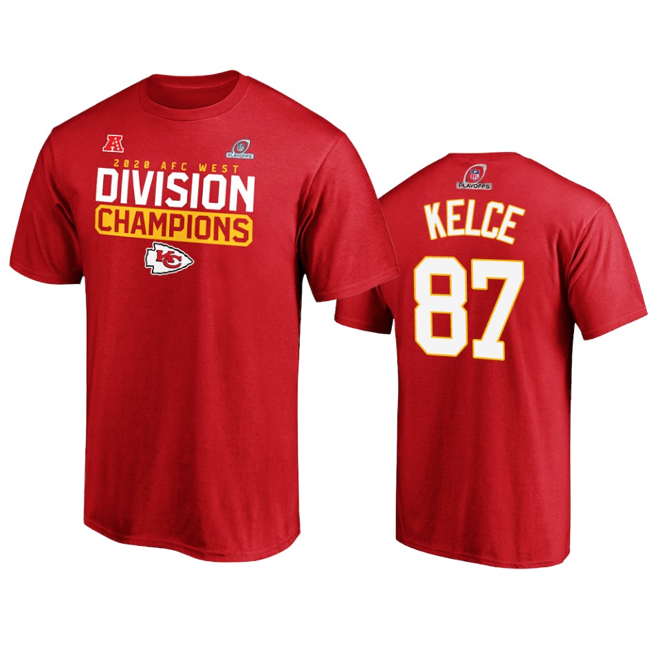 chiefs travis kelce red 2020 afc west division champions t shirt