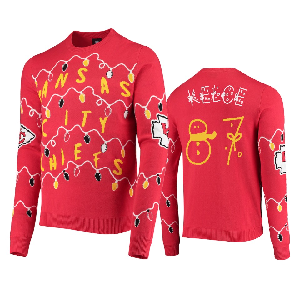 chiefs travis kelce red ugly light up sweater