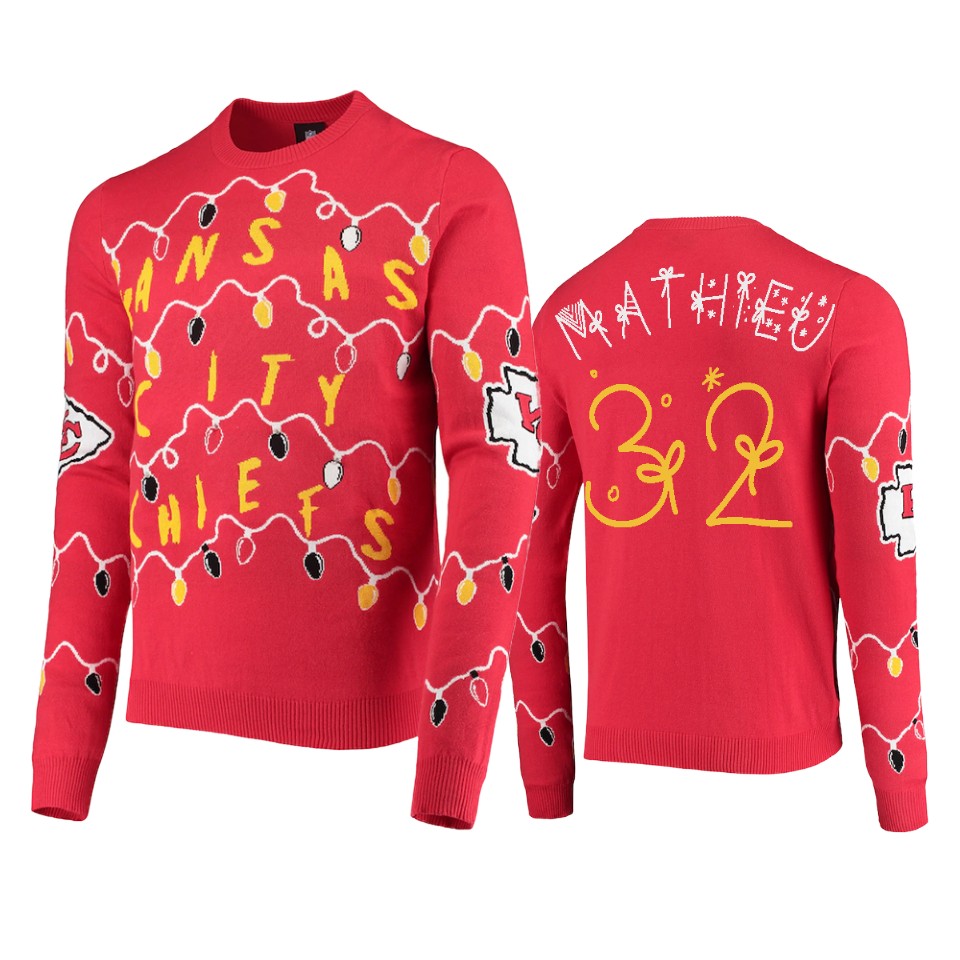 chiefs tyrann mathieu red ugly light up sweater
