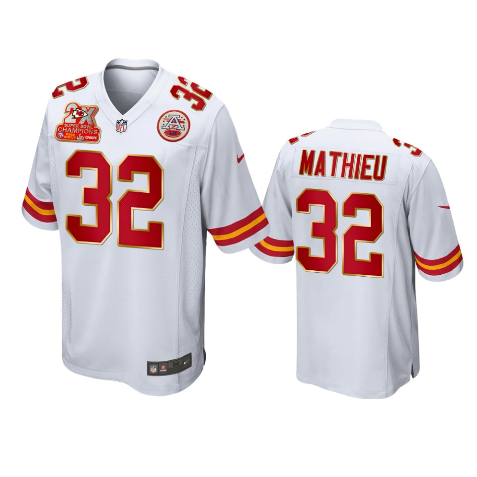 chiefs tyrann mathieu white 2x super bowl champions patch game jersey
