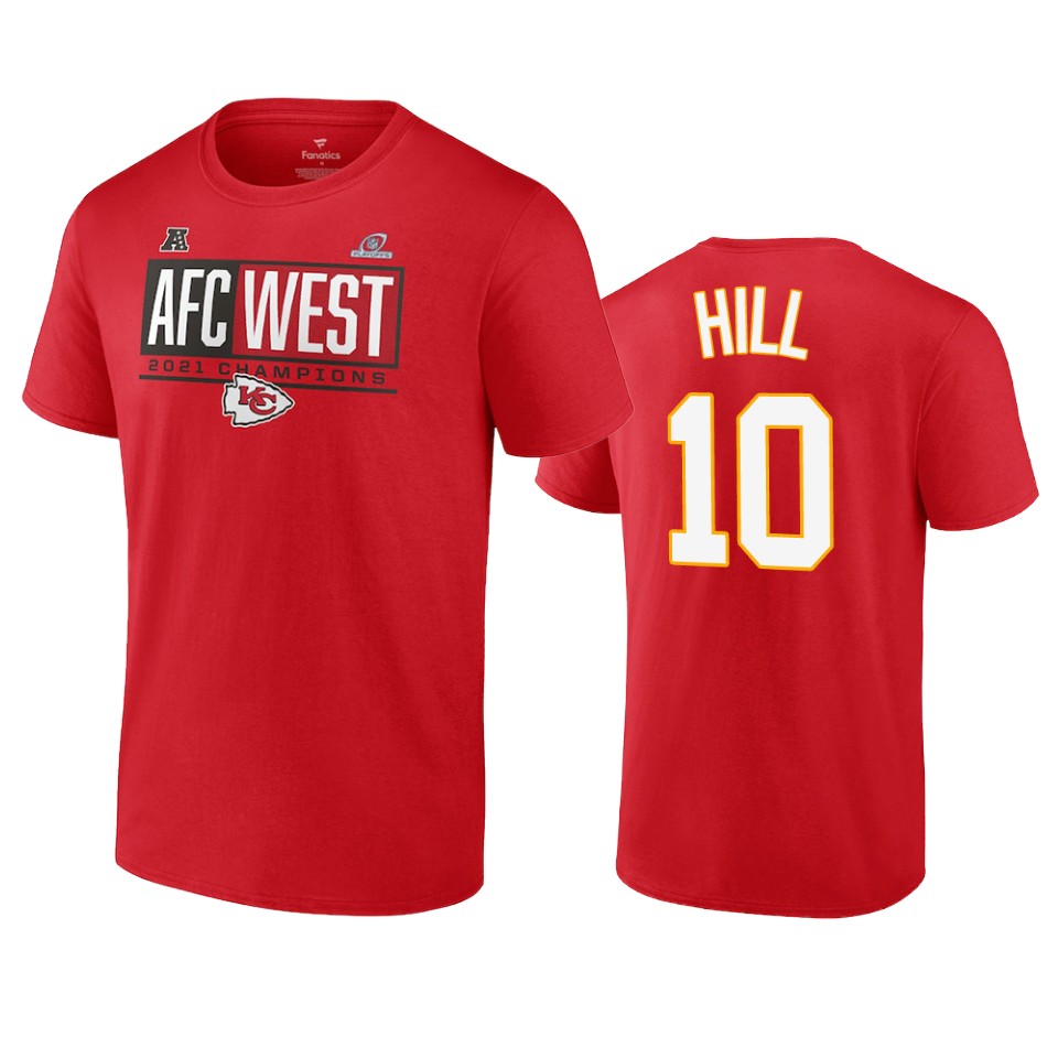 chiefs tyreek hill red 2021 afc west division champions blocked favorite t shirt