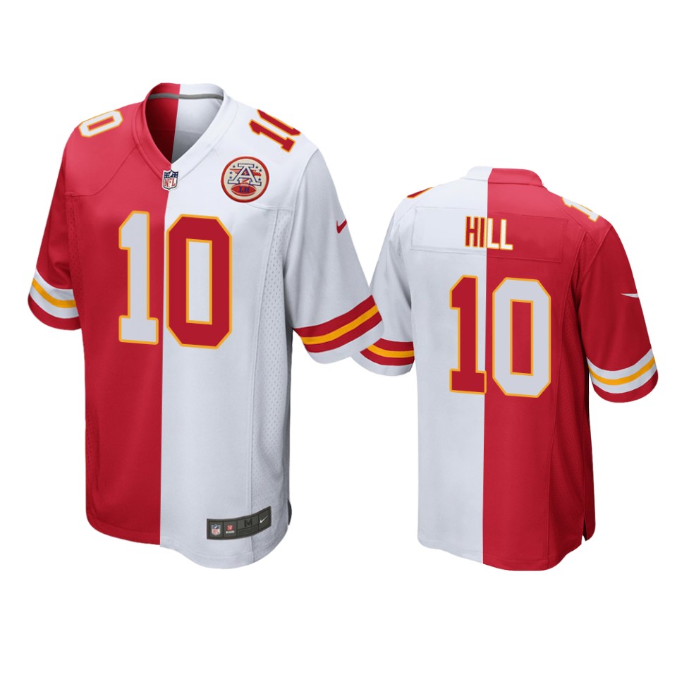 chiefs tyreek hill red white split two tone jersey