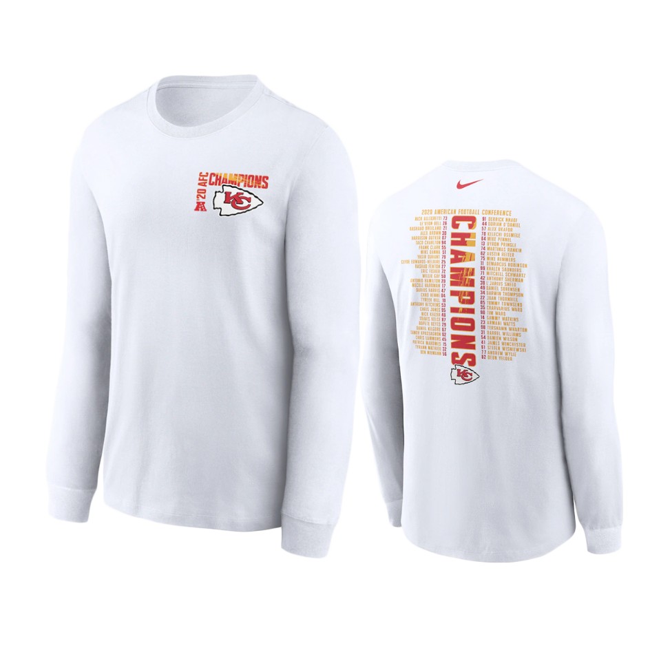 chiefs white 2020 afc champions roster long sleeve t shirt