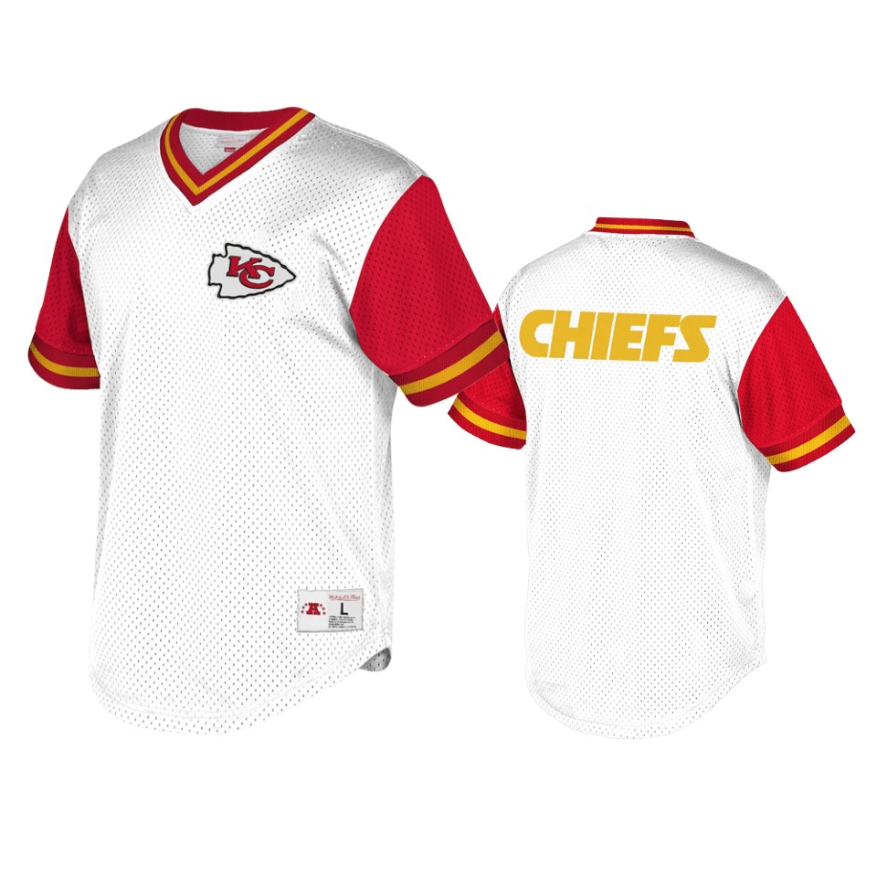 chiefs white red team logo mesh v neck t shirt