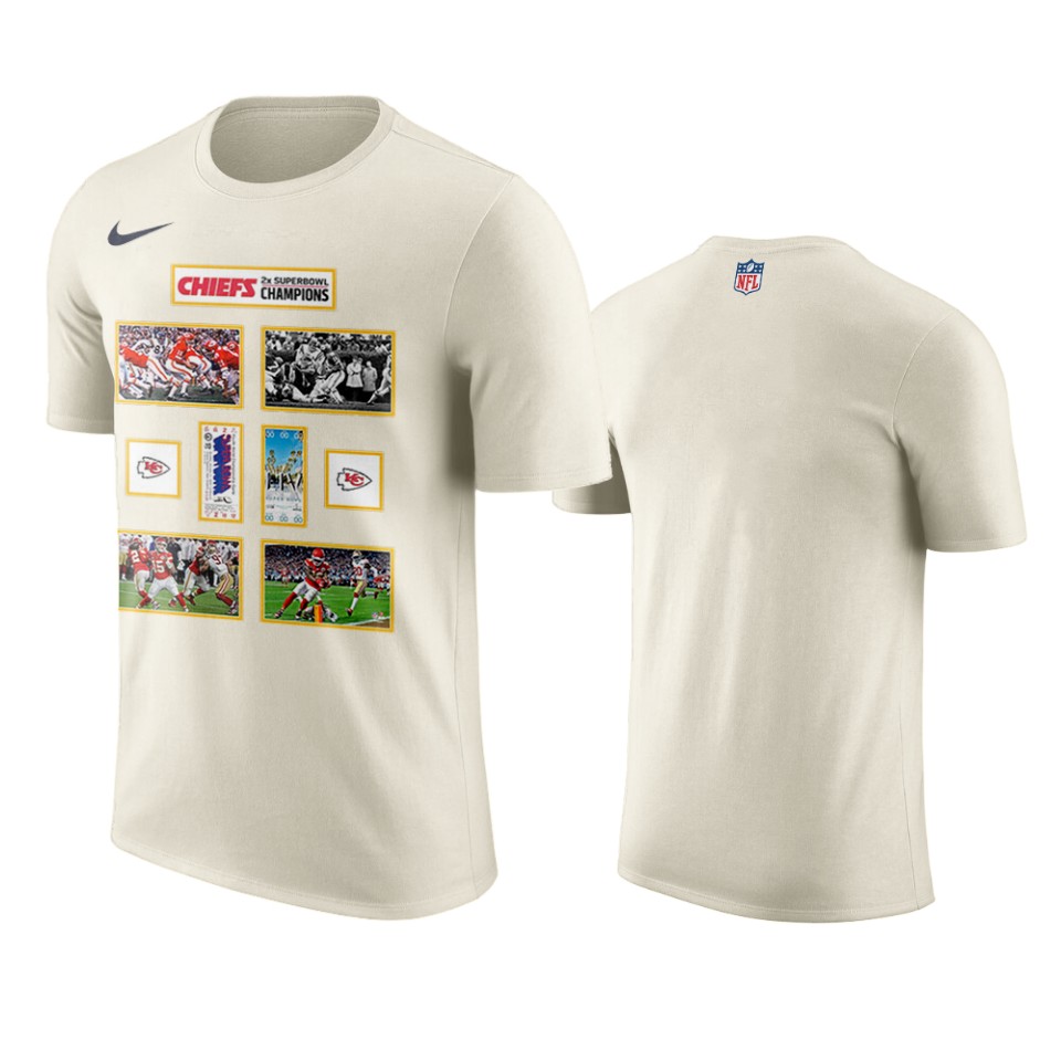 chiefs white super bowl champions ticket and photo collage t shirt