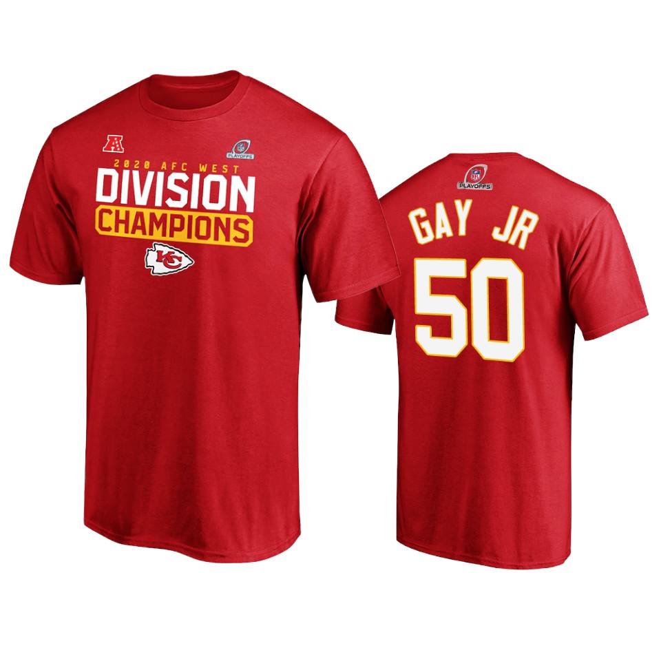 chiefs willie gay jr. red 2020 afc west division champions t shirt
