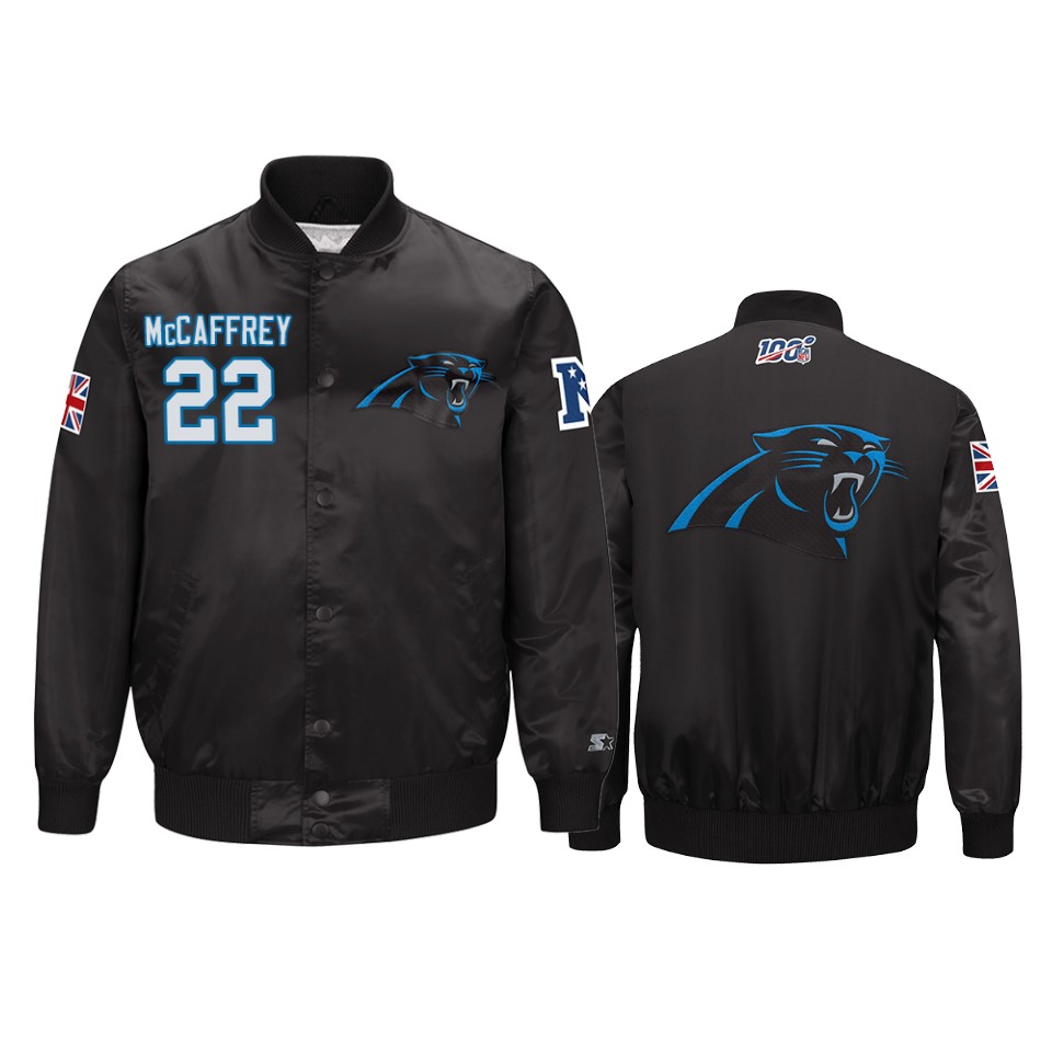 christian mccaffrey panthers black 2019 nfl london game nfl 100 full zip jacket