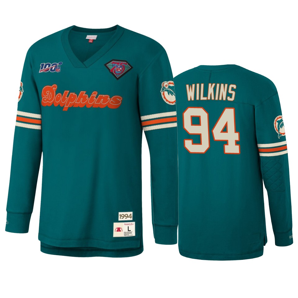 christian wilkins dolphins aqua nfl 100 long sleeve t shirt