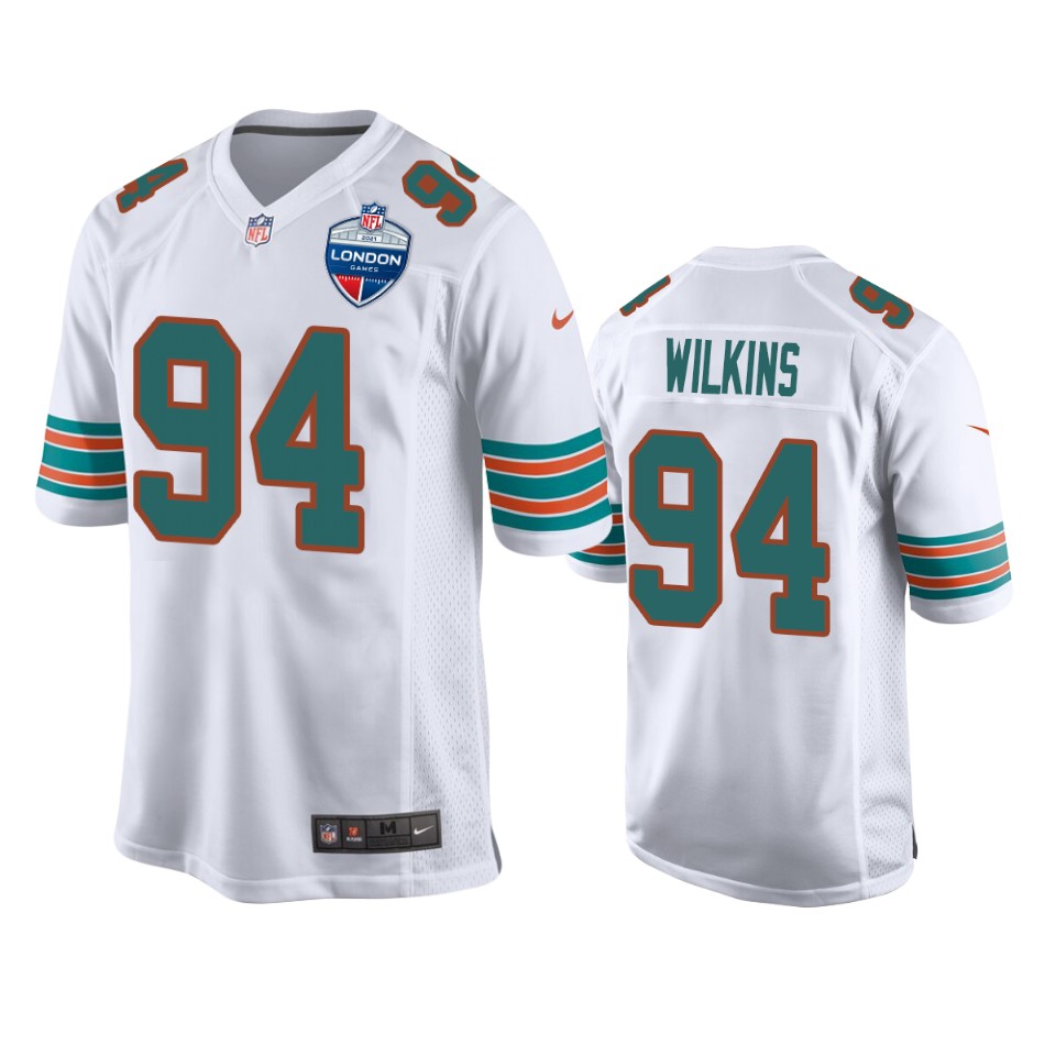 christian wilkins dolphins white 2021 nfl london game game jersey