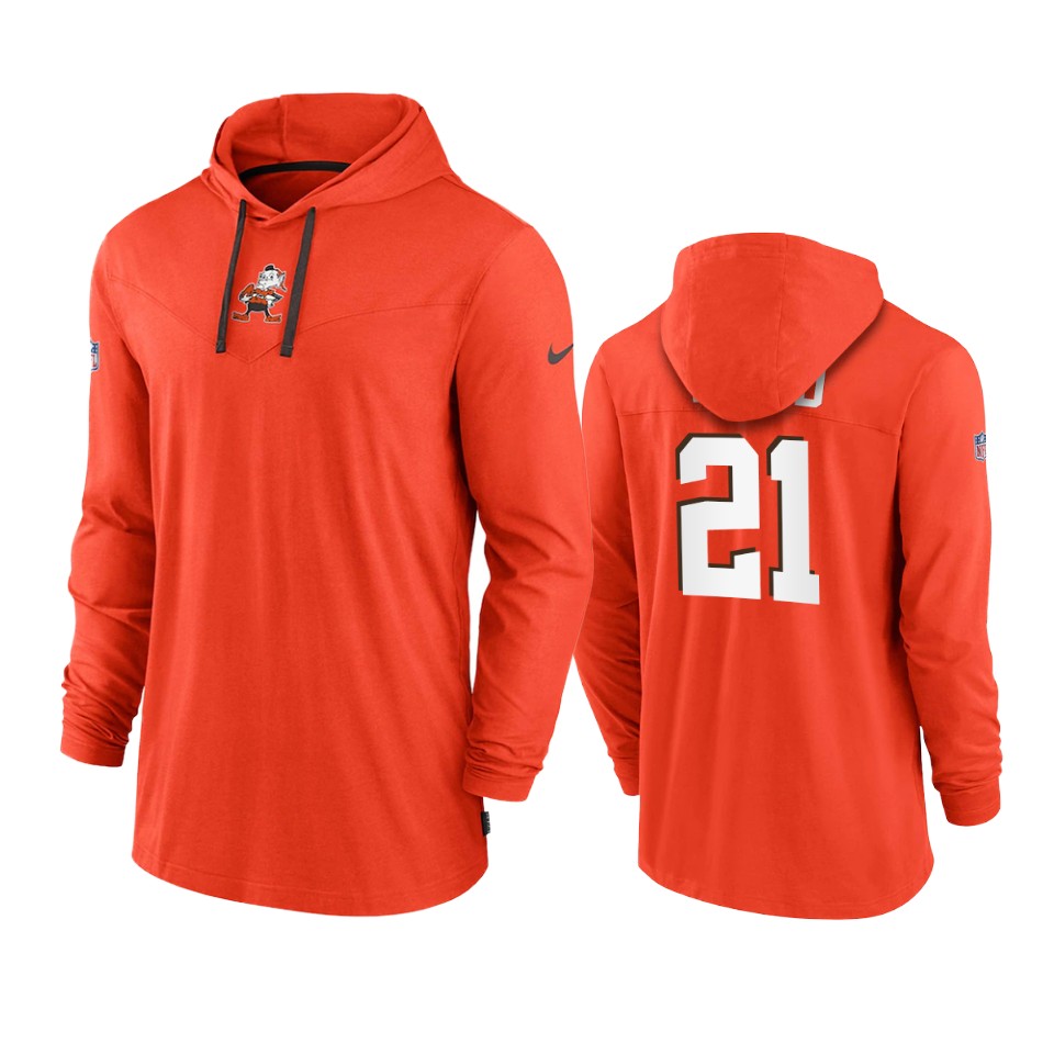 cleveland browns denzel ward orange sideline performance hoodie tri blend t shirt