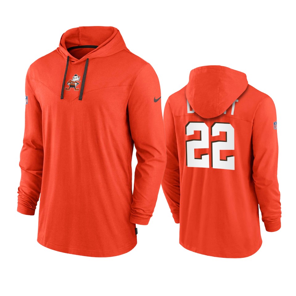 cleveland browns grant delpit orange sideline performance hoodie tri blend t shirt
