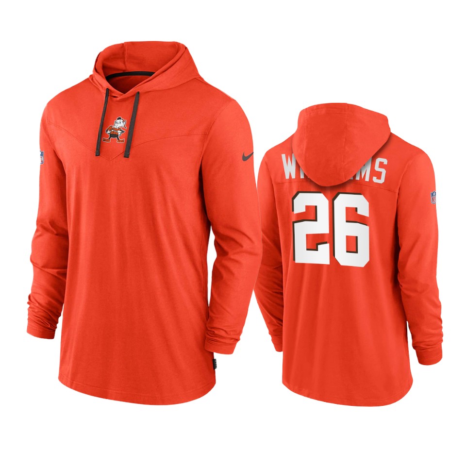 cleveland browns greedy williams orange sideline performance hoodie tri blend t shirt