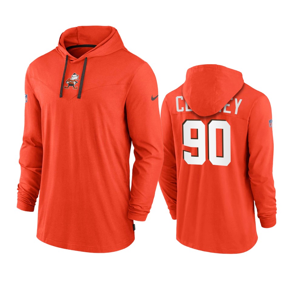 cleveland browns jadeveon clowney orange sideline performance hoodie tri blend t shirt