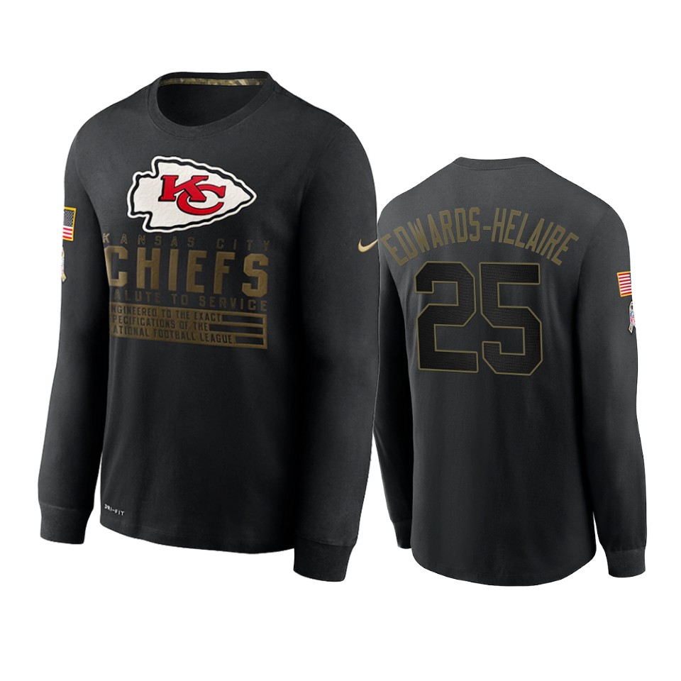 clyde edwards helaire chiefs black 2020 salute to service sideline performance long sleeve t shirt