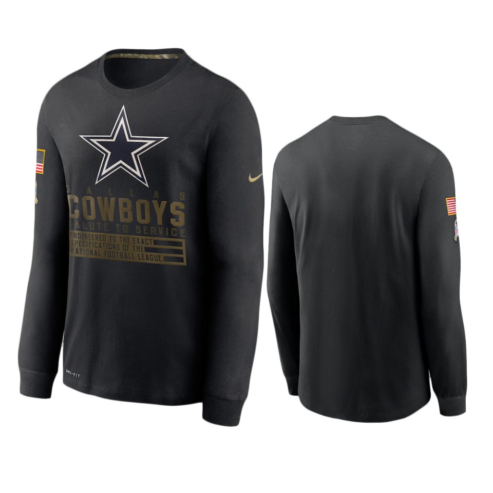cowboys black 2020 salute to service sideline performance long sleeve t shirt
