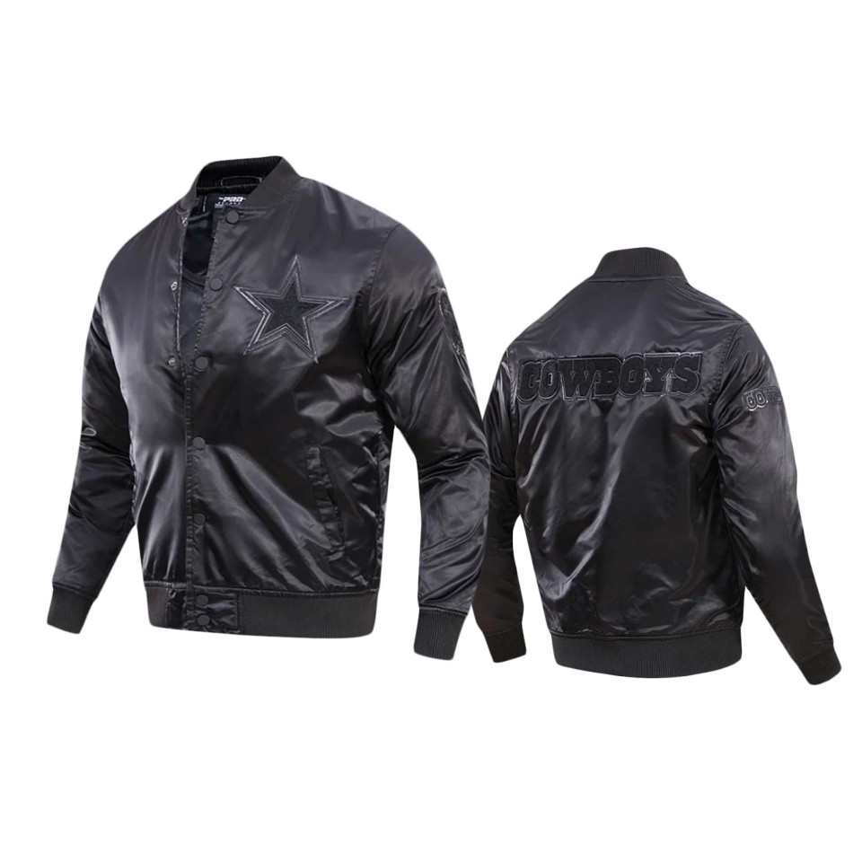 cowboys black triple satin varsity jacket