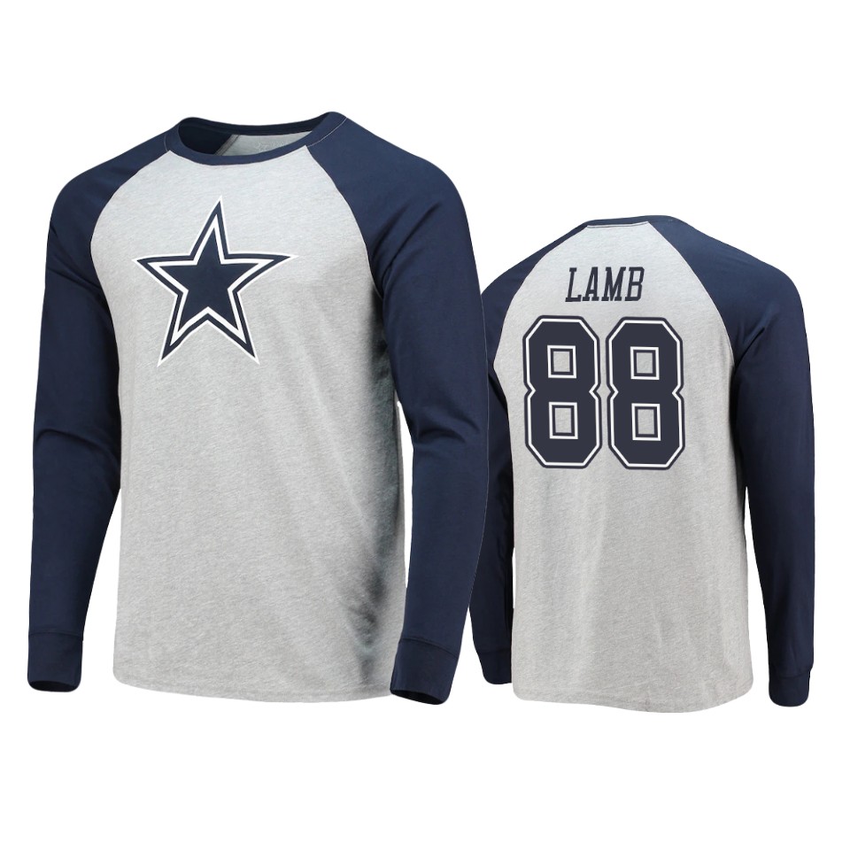 cowboys ceedee lamb navy gray team logo powell raglan t shirt