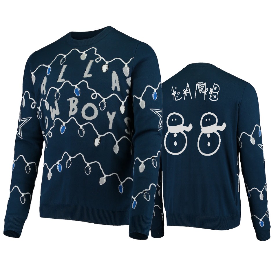 cowboys ceedee lamb navy ugly light up sweater