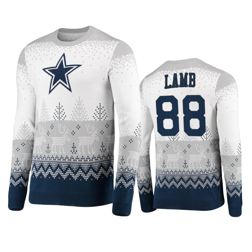 cowboys ceedee lamb white 2021 christmas gift big logo sweater