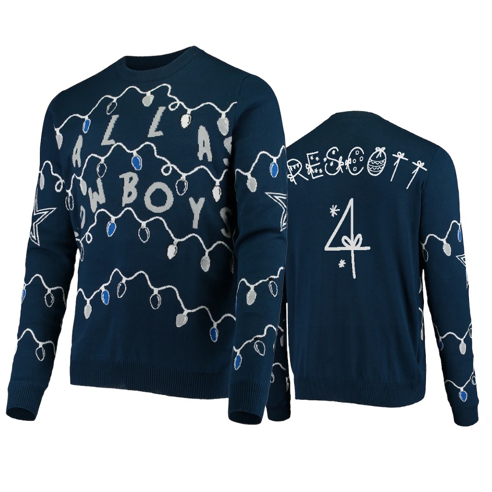 cowboys dak prescott navy ugly light up sweater