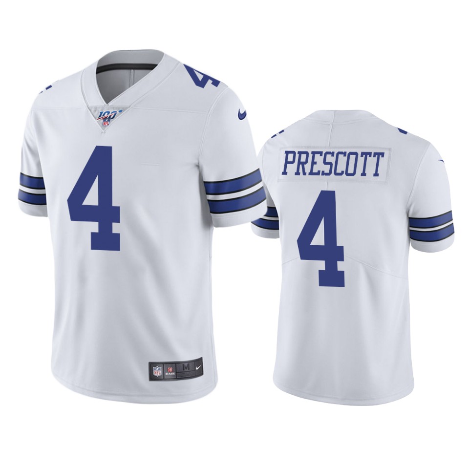 cowboys dak prescott white limited 100th season jersey