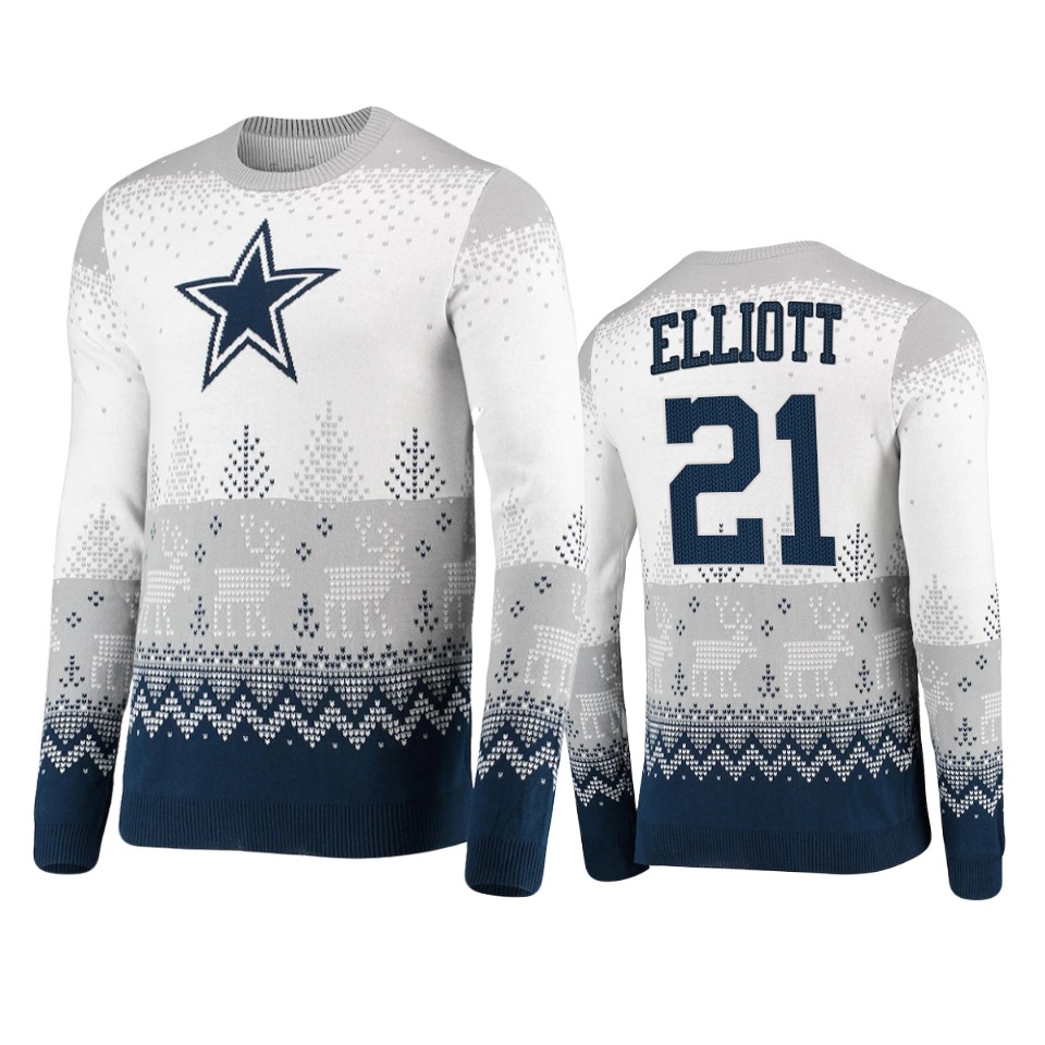cowboys ezekiel elliott white 2021 christmas gift big logo sweater