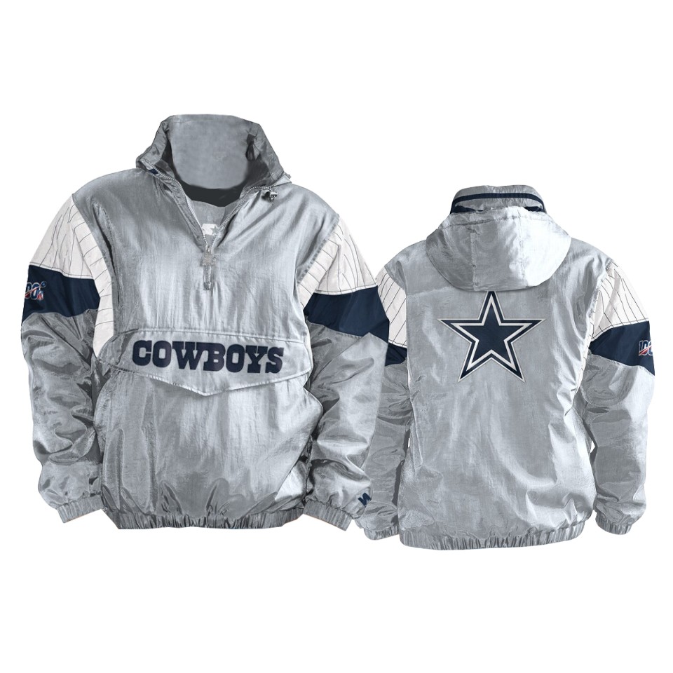 cowboys gray navy nfl 100 thursday night lights quarter zip breakaway jacket