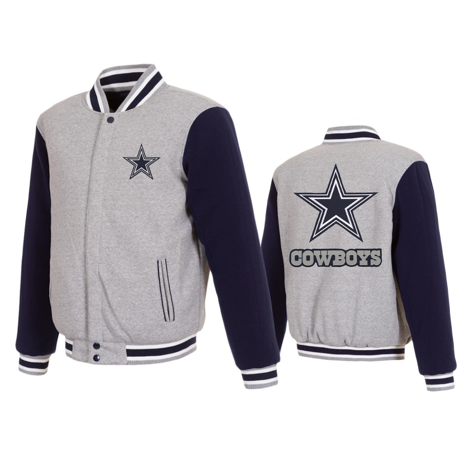 cowboys gray navy reversible fleece full snap jacket