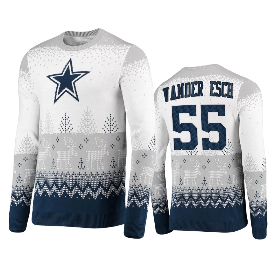 cowboys leighton vander esch white 2021 christmas gift big logo sweater