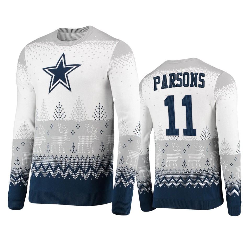 cowboys micah parsons white 2021 christmas gift big logo sweater