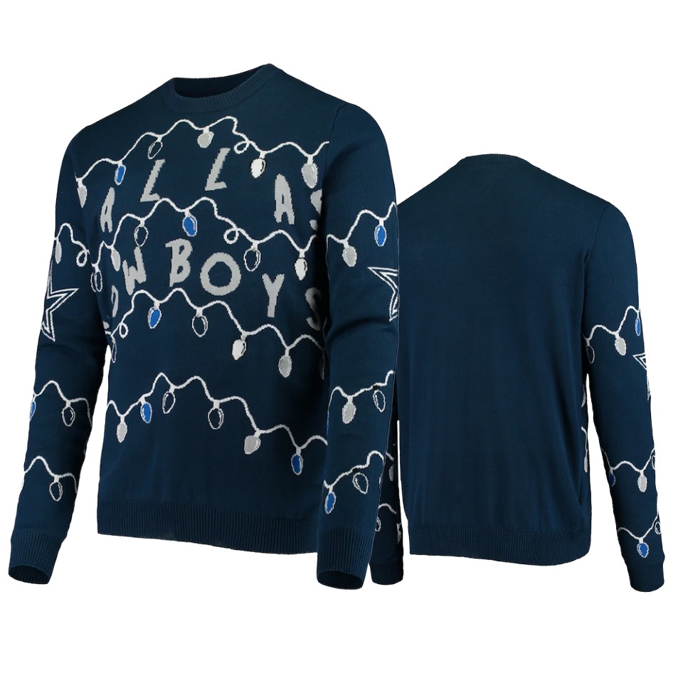 cowboys navy ugly light up sweater