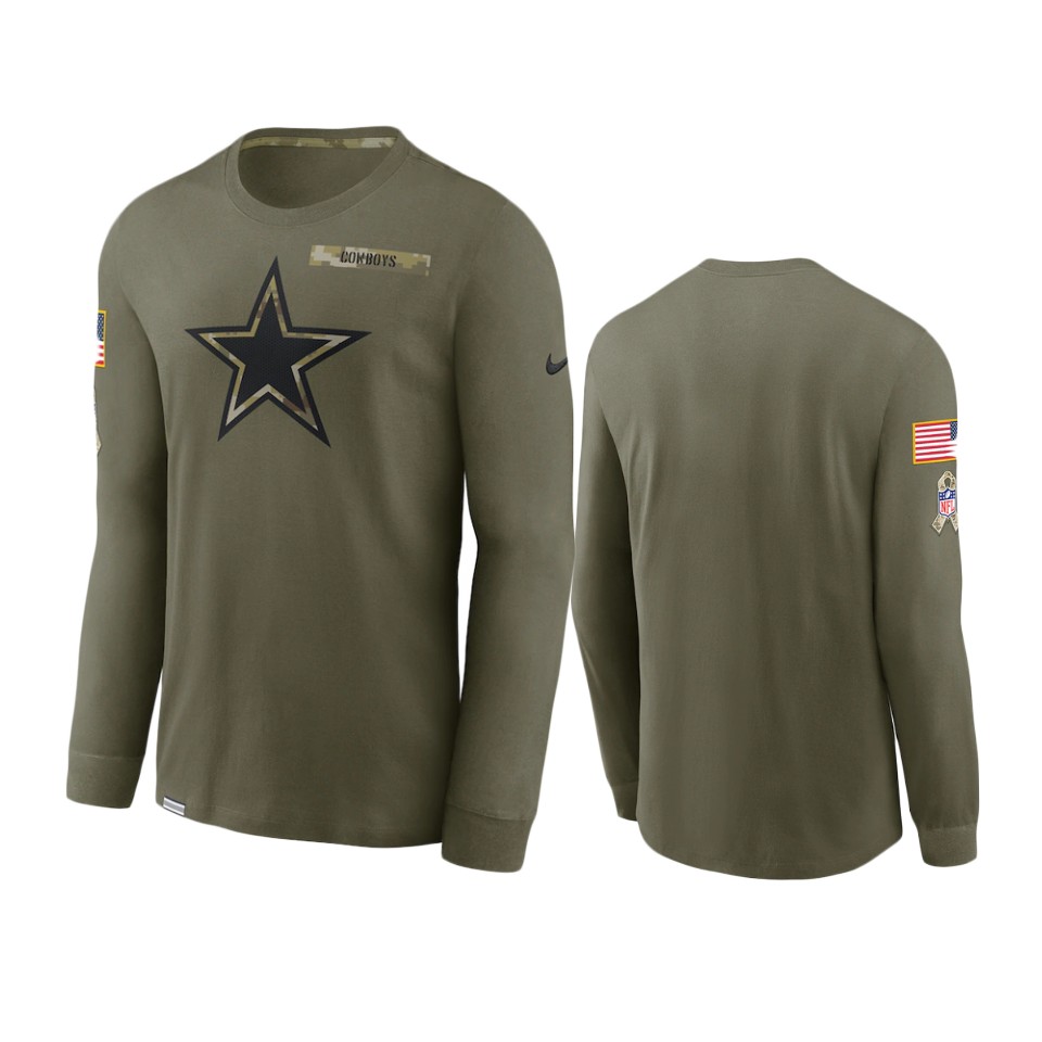 cowboys olive 2021 salute to service performance long sleeve t shirt