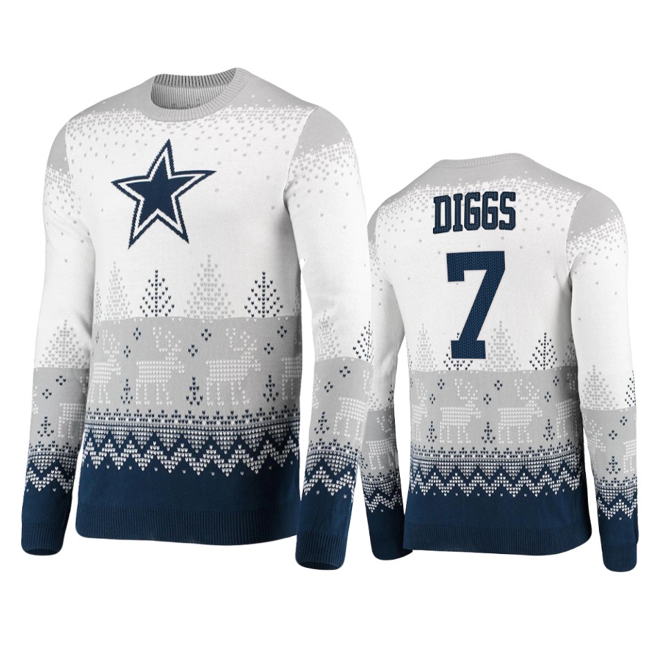 cowboys trevon diggs white 2021 christmas gift big logo sweater