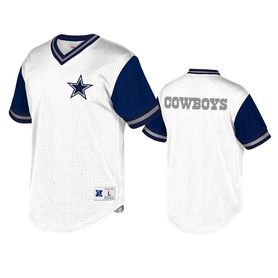 cowboys white navy team logo mesh v neck t shirt