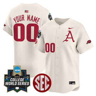 custom Men's Arkansas Razorbacks 2025 World Series Vapor Premier Limited Jersey - All Stitched Cream