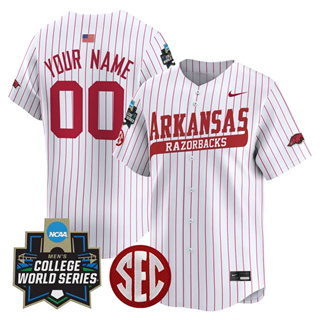 custom Men's Arkansas Razorbacks 2025 World Series Vapor Premier Limited Jersey - All Stitched Pinstripe