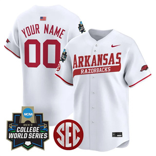 custom Men's Arkansas Razorbacks 2025 World Series Vapor Premier Limited Jersey - All Stitched White