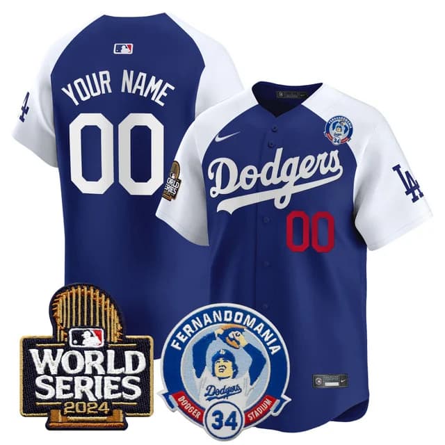 custom Men's Dodgers Fernando Valenzuela & 2024 World Series Patch Vapor Premier Limited Jersey V3 - All Stitched Alternate Royal