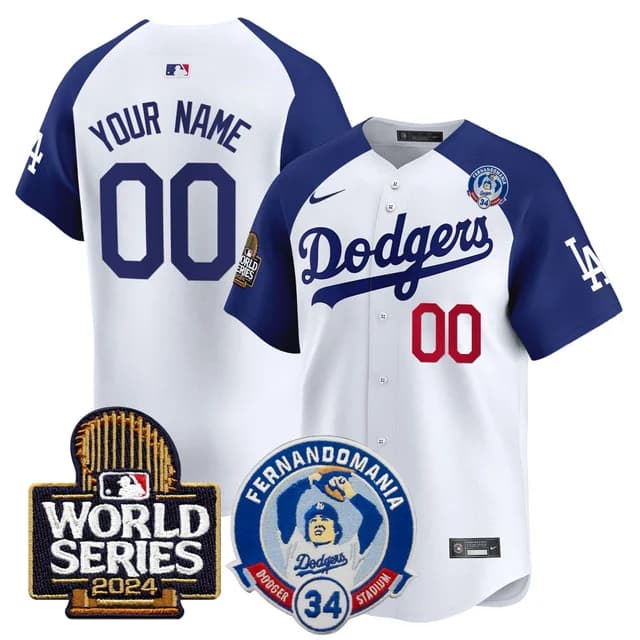 custom Men's Dodgers Fernando Valenzuela & 2024 World Series Patch Vapor Premier Limited Jersey V3 - All Stitched Alternate White