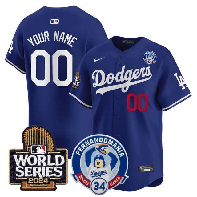 custom Men's Dodgers Fernando Valenzuela & 2024 World Series Patch Vapor Premier Limited Jersey V3 - All Stitched Royal 2